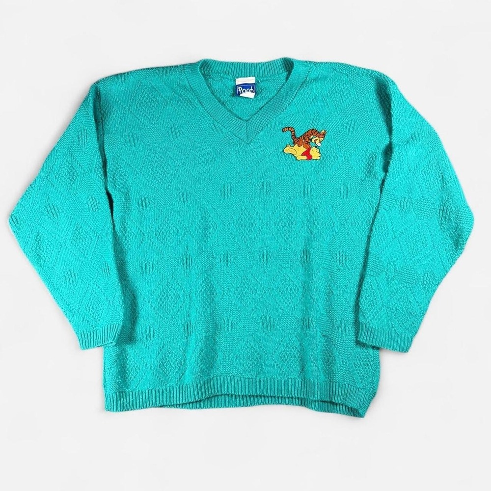 Vintage Disney Winnie the Pooh Knitted Sweater Embroidered Tigger and Pooh Sz M